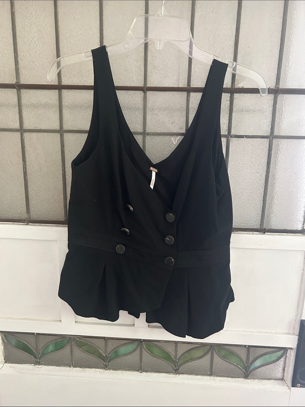 Free People Black V-Neck Buttoned Peplum Camisole